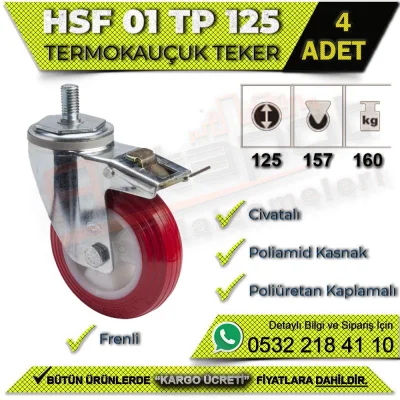 HSF 01 TP 125 Civatalı Termo Kauçuk Teker (4 ADET)