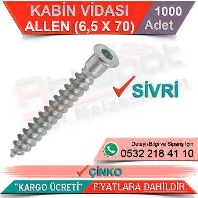 Cabin Screw Allen Pointed 6,5x70 Zinc (1000 Pieces)