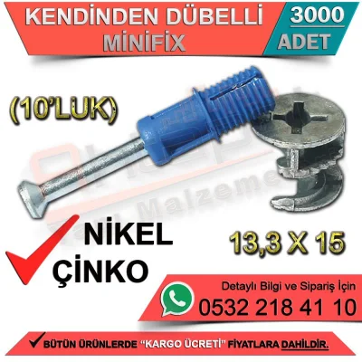Self Dowel Minifix 13,3x15 10' Zinc (3000 Pieces)