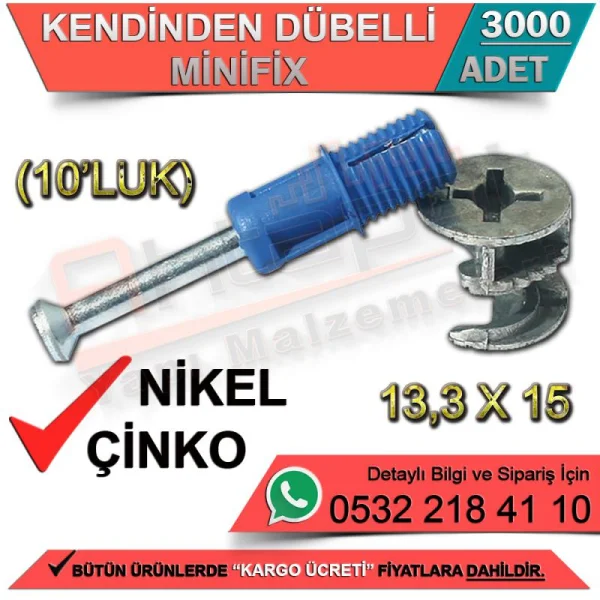 Self Dowel Minifix 13,3x15 10' Zinc (3000 Pieces) - Minifix Connectors Self Dowel Minifix 13,3x15 10' Zinc (3000 Pieces) | Minifix Connectors