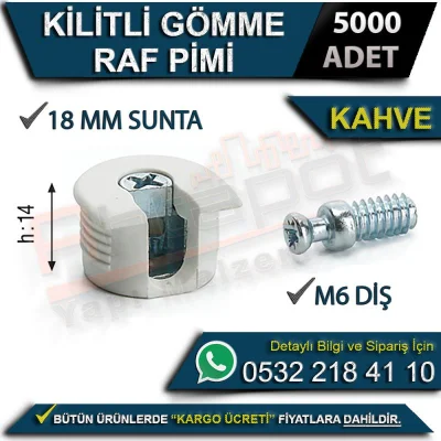 Kilitli Gömme Raf Pimi M6 Diş 18 Mm Kahve (5000 Adet)