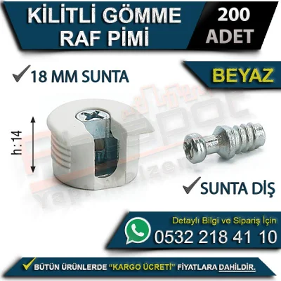 Kilitli Gömme Raf Pimi Sunta Diş 18 Mm Beyaz (200 Adet)