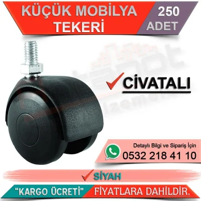 Küçük Mobilya Tekeri Civatalı Siyah (250 Adet)