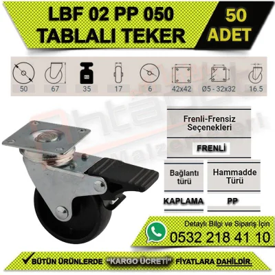 LBF 02 PP 050 TABLALI FRENLİ MOBİLYA TEKERİ (50 ADET)
