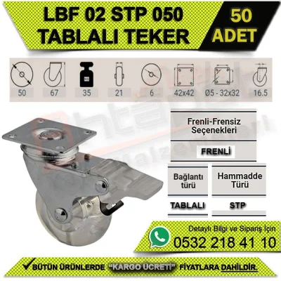 LBF 02 STP 050 TABLALI FRENLİ ŞEFFAF MOBİLYA TEKERİ (50 ADET)