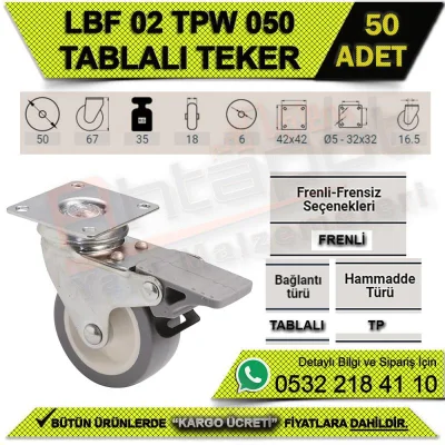 LBF 02 TPW 050 TABLALI FRENLİ MOBİLYA TEKERİ (50 ADET)