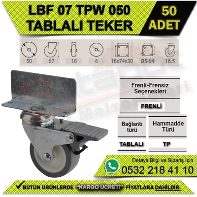 LBF 07 TPW 050 TABLALI FRENLİ MOBİLYA TEKERİ (50 ADET)