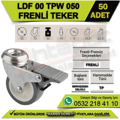 عجلة بفتحة مركزية LDF 00 TPW 050 مع فرامل (50 قطعة)