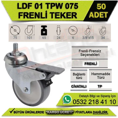 LDF 01 TPW 075 WHEEL WITH BOLT BRAKE (50 PCS)