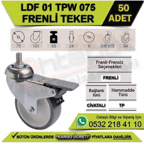 LDF 01 TPW 075 WHEEL WITH BOLT BRAKE (50 PCS) - Wheels LDF 01 TPW 075 WHEEL WITH BOLT BRAKE (50 PCS) | Wheels