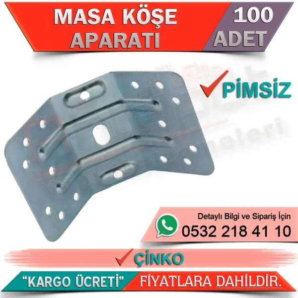 Masa Köşe Aparatı Pimsiz Çinko (100 Adet) - Köşe Bağlantı Elemanları Masa Köşe Aparatı Pimsiz Çinko (100 Adet) | Köşe Bağlantı Elemanları