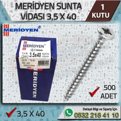 Meridyen 3,5x40 Çok Amaçlı Sunta Vidası (500 Adet)