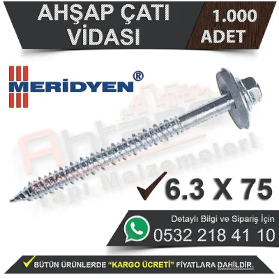 Meridyen Ahşap Çatı Vidası 6,3X75 (1.000 Adet)