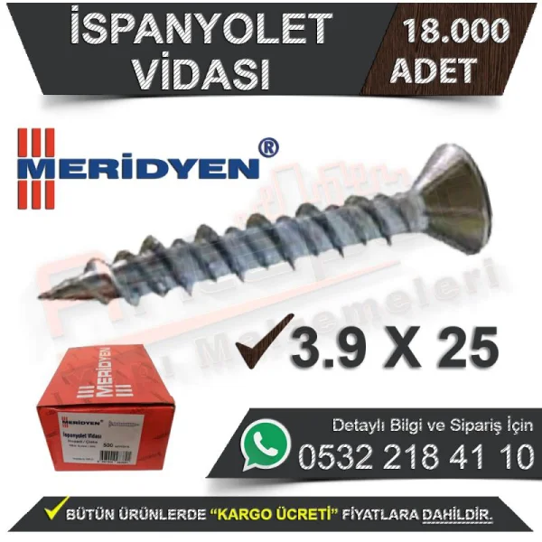 Meridyen Espagnolette Screw 3,9X25 (18,000 Pieces) - Screw Types Meridyen Espagnolette Screw 3,9X25 (18,000 Pieces) | Screw Types