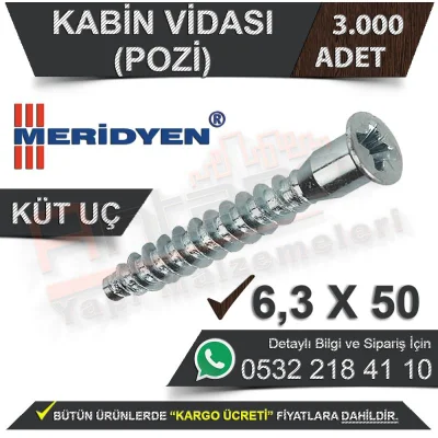 Meridyen Cabin Screw 6.3X50 (Pozi) Blunt Tip (3,000 Pieces)