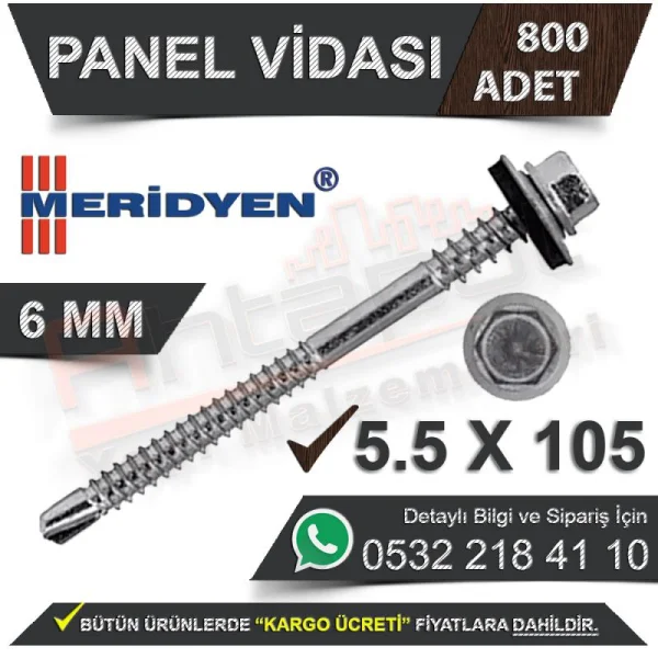 Meridyen Panel Vidası 6 Mm 5,5X105 (800 Adet) - Vida Çeşitleri Meridyen Panel Vidası 6 Mm 5,5X105 (800 Adet) | Vida Çeşitleri