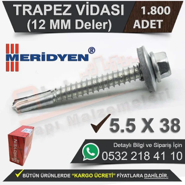 Meridyen Trapez Vidası 12 Mm Deler 5,5X38 (1.800 Adet) - Vida Çeşitler Meridyen Trapez Vidası 12 Mm Deler 5,5X38 (1.800 Adet) | Vida Çeşitleri
