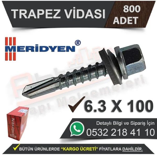 Meridyen Trapez Vidası 6,3X100 (800 Adet) - Vida Çeşitleri Meridyen Trapez Vidası 6,3X100 (800 Adet) | Vida Çeşitleri