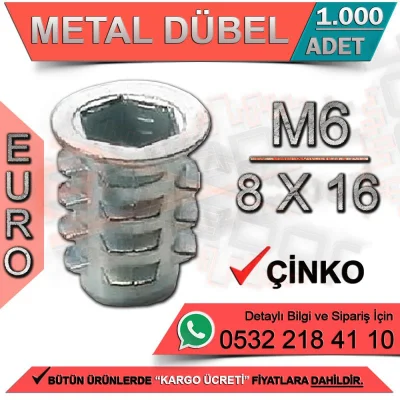 Metal Dowel Euro M6 / 8x16 Zinc (1000 Pieces)