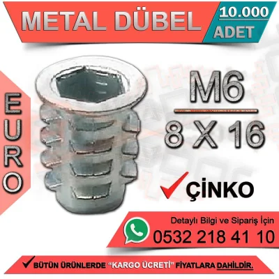 Metal Dowel Euro M6 / 8x16 Zinc (10000 Pieces)