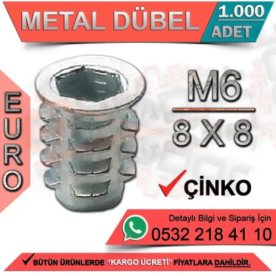 Metal Dowel Euro M6 / 8x8 Zinc (1000 Pieces)