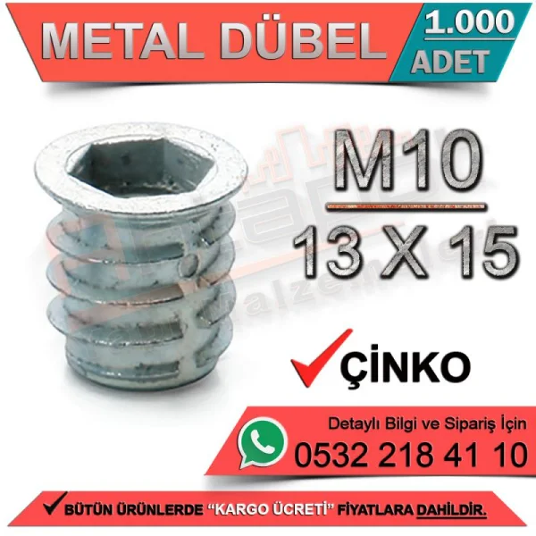 Metal Dübel M10 / 13x15 Çinko (1000 Adet) - Hırdavat Çeşitleri Metal Dübel M10 / 13x15 Çinko (1000 Adet) | Hırdavat Çeşitleri