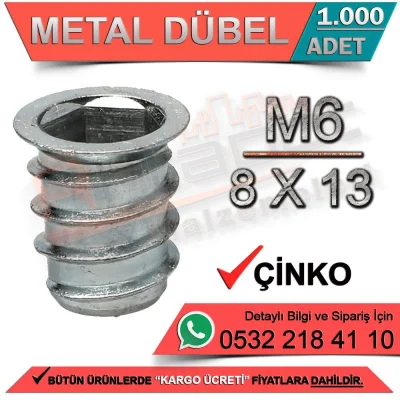 Metal Dowel M6 / 8x13 Zinc (1000 Pieces)