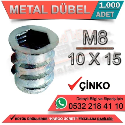 Metal Dowel M8 / 10x15 Zinc (1000 Pieces)
