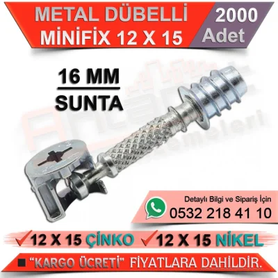 Metal Dowel Minifix 16 Mm 12x15 Nickel (2000 Pieces)