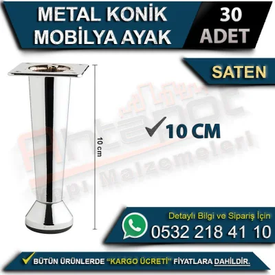 Metal Konik Mobilya Ayak 10 Cm Saten (30 Adet)