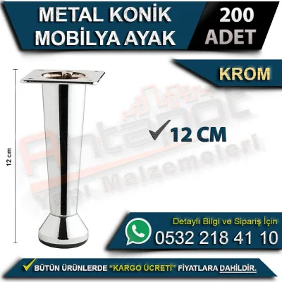 Metal Konik Mobilya Ayak 12 Cm Krom (200 Adet)