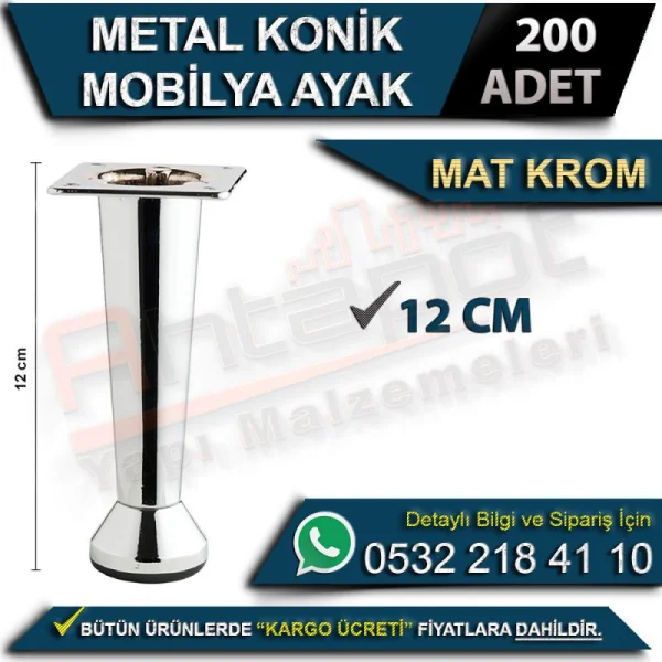 Metal Konik Mobilya Ayak 12 Cm Mat Krom (200 Adet) - Mobilya Ayakları Metal Konik Mobilya Ayak 12 Cm Mat Krom (200 Adet) | Mobilya Ayakları