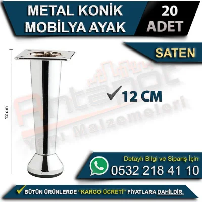 Metal Konik Mobilya Ayak 12 Cm Saten (20 Adet)