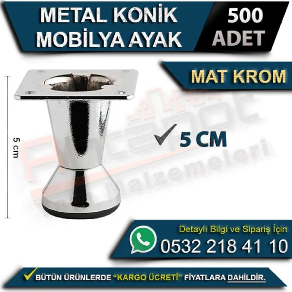 Metal Konik Mobilya Ayak 5 Cm Mat Krom (500 Adet) - Mobilya Ayakları Metal Konik Mobilya Ayak 5 Cm Mat Krom (500 Adet) | Mobilya Ayakları