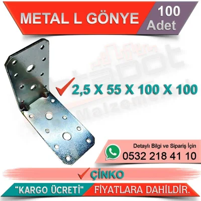 _Metal L Gönye 2,5x55x100x100 Çinko (100 Adet)