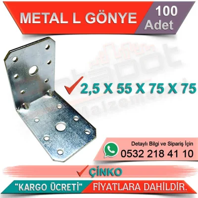 _Metal L Gönye 2,5x55x75x75 Çinko (100 Adet)