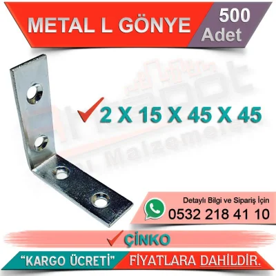 Metal L Gönye 2x15x45x45 Çinko (500 Adet)