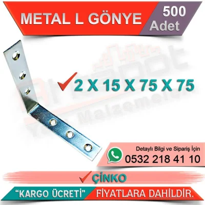 _Metal L Gönye 2x15x75x75 Çinko (500 Adet)