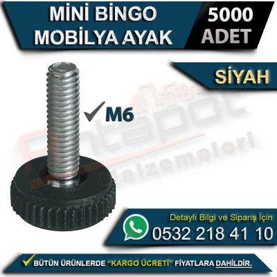 Mini Bingo Mobilya Ayak M6 Siyah (5000 Adet)