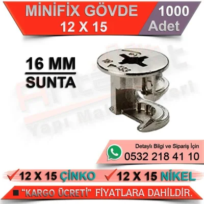 Minifix Body 16 Mm 12x15 Zinc (1000 Pieces)