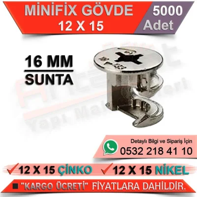 Minifix Body 16 Mm 12x15 Nickel (5000 Pieces)