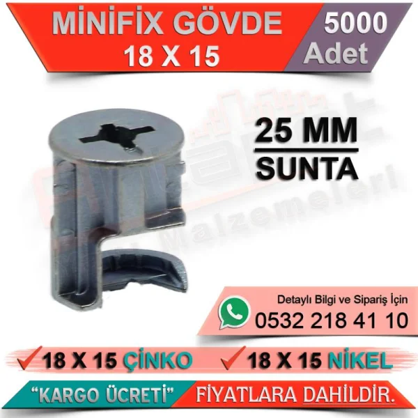 Minifix Gövde 25 Mm 18x15 Çinko (5000 Adet) - Minifixler Minifix Gövde 25 Mm 18x15 Çinko (5000 Adet) | Minifixler