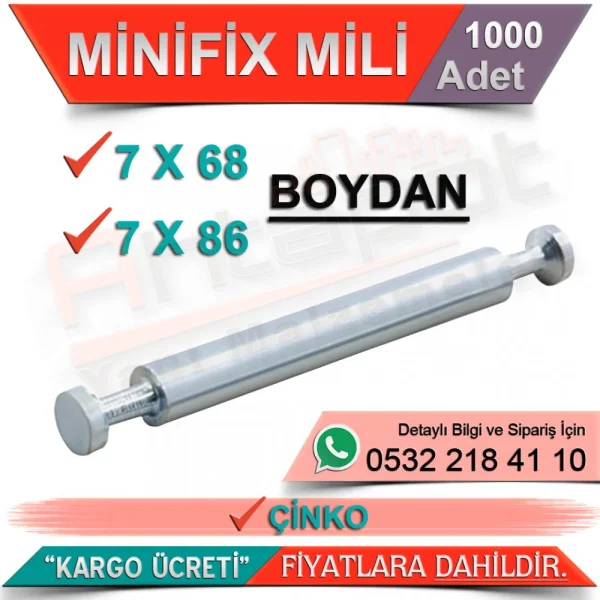 Minifix Mili Boydan 7x68 Çinko (1000 Adet) - Minifixler Minifix Mili Boydan 7x68 Çinko (1000 Adet) | Minifixler