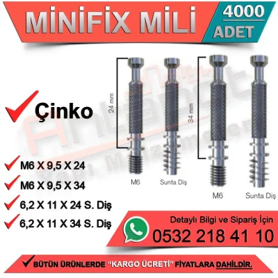 Minifix Shaft M6x9,5x34 Zinc (4000 Pieces)