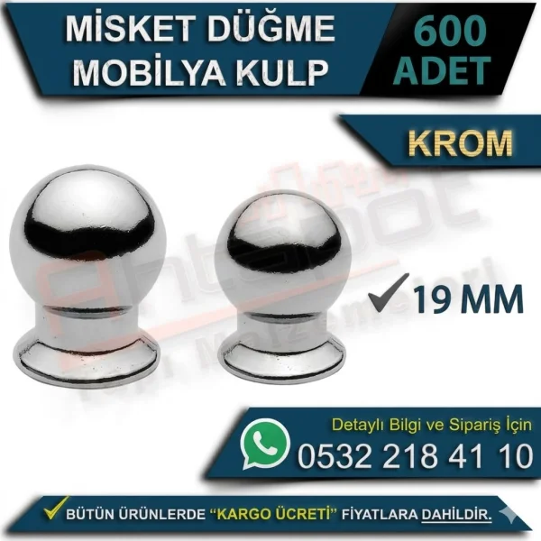 Misket Düğme Kulp 19MM Krom Renk (600 Adet)