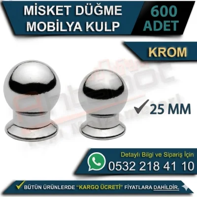 Misket Düğme Kulp 25MM Krom Renk (600 Adet)