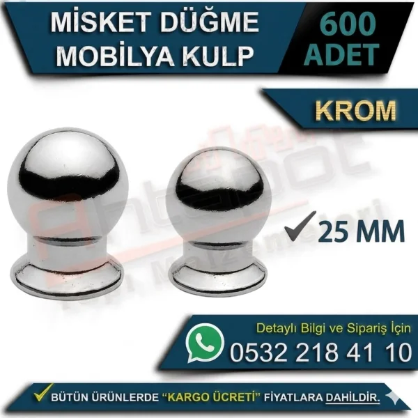 Misket Düğme Kulp 25MM Krom Renk (600 Adet)