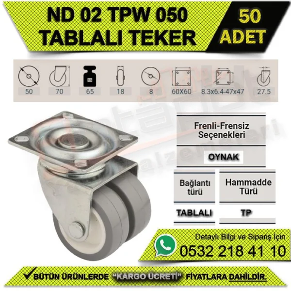 ND 02 TPW 050 TABLALI BEYAZ TEKER (50 ADET) - Tekerlekler ND 02 TPW 050 TABLALI BEYAZ TEKER (50 ADET) | Tekerlekler