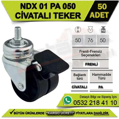 NDX 01 PA 050 FURNITURE WHEELS WITH BOLT BRAKE (50 PCS)