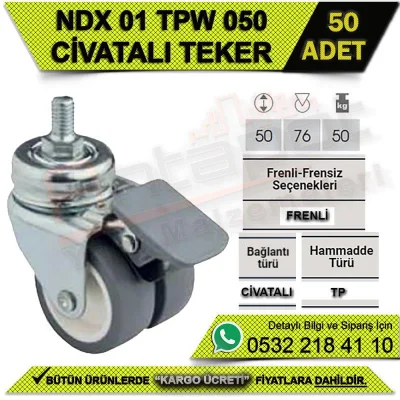 NDX 01 TPW 050 WHITE WHEEL WITH BOLT BRAKE (50 PCS)